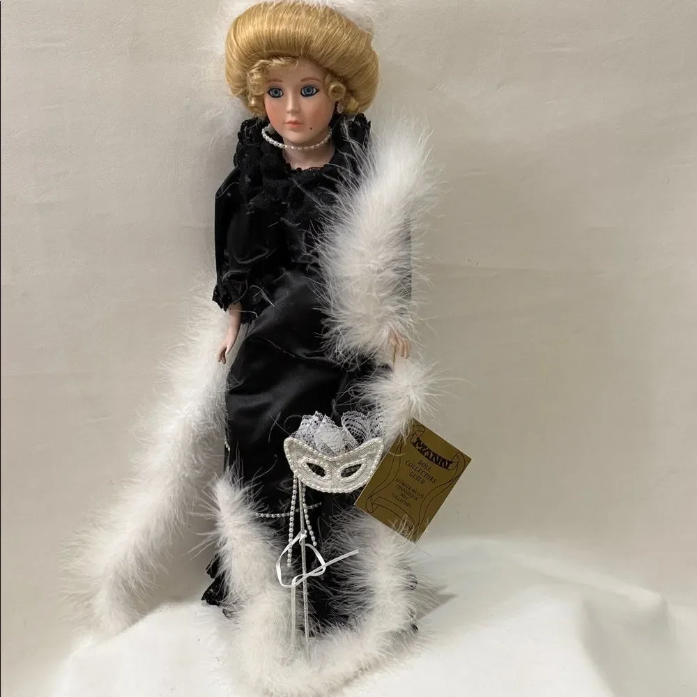 Seymour Mann DOMINO Doll Theatre Opera Victorian Black Costume White Feathers